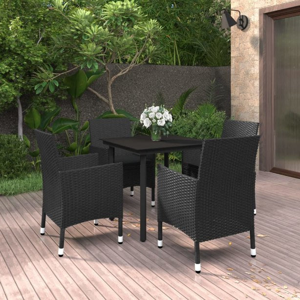 vidaXL 3-tlg. Garten-Essgruppe mit Auflagen Poly Rattan und Glas