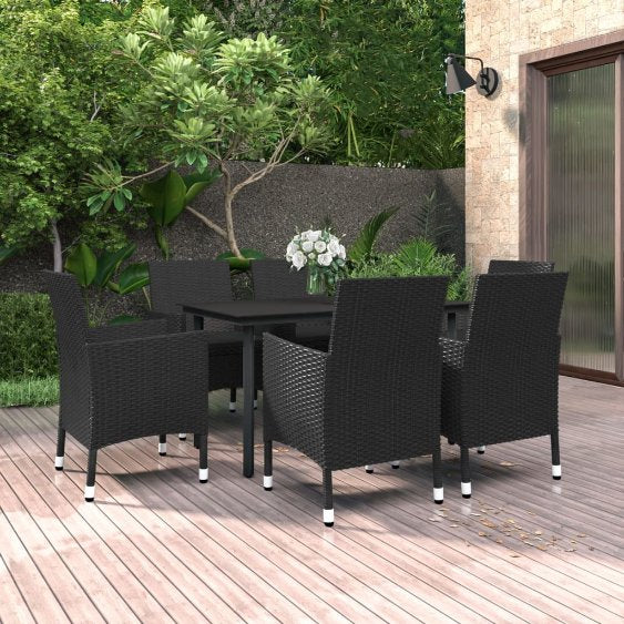 vidaXL 3-tlg. Garten-Essgruppe mit Auflagen Poly Rattan und Glas