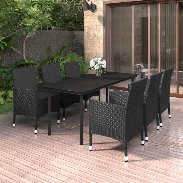 vidaXL 3-tlg. Garten-Essgruppe mit Auflagen Poly Rattan und Glas