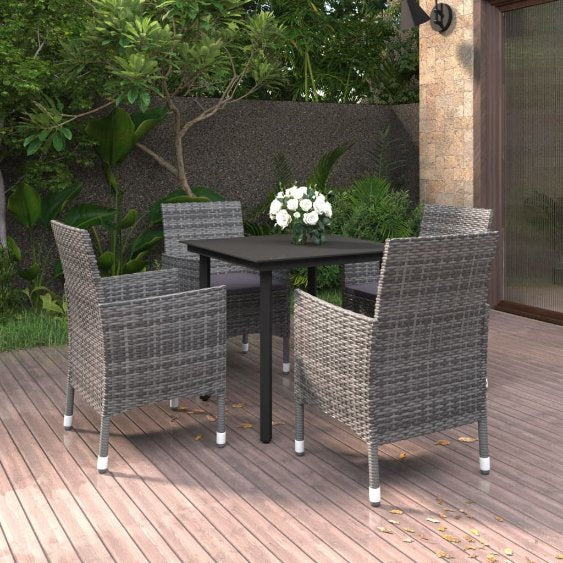 vidaXL 3-tlg. Garten-Essgruppe mit Auflagen Poly Rattan und Glas