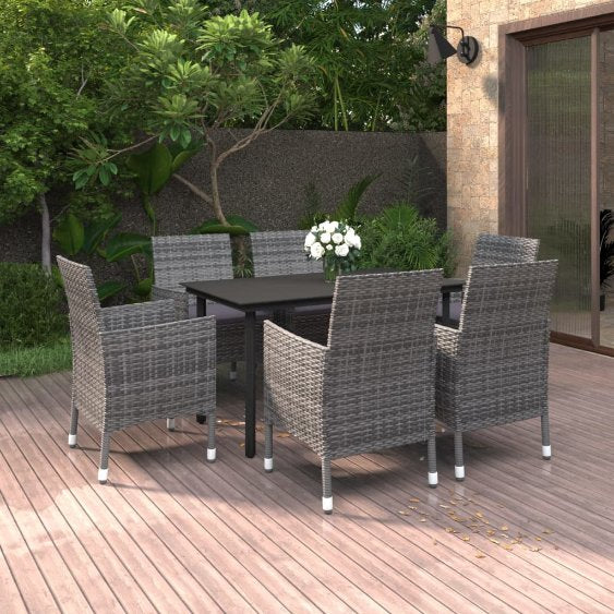 vidaXL 3-tlg. Garten-Essgruppe mit Auflagen Poly Rattan und Glas