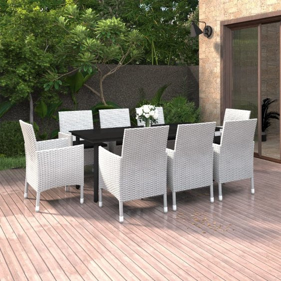 vidaXL 3-tlg. Garten-Essgruppe mit Auflagen Poly Rattan und Glas