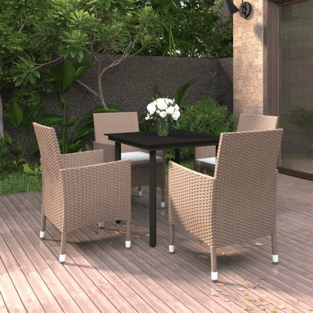 vidaXL 3-tlg. Garten-Essgruppe mit Auflagen Poly Rattan und Glas