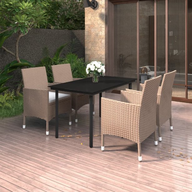 vidaXL 3-tlg. Garten-Essgruppe mit Auflagen Poly Rattan und Glas