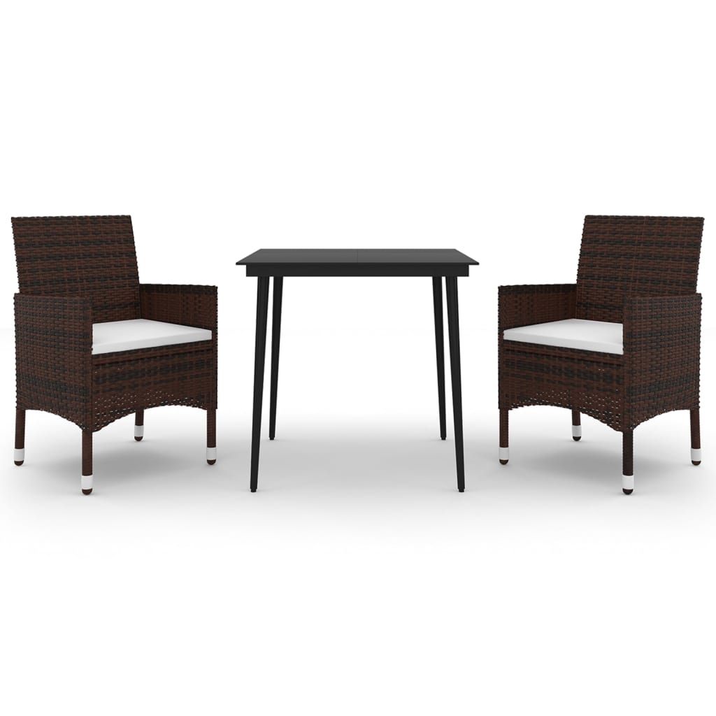 vidaXL 3-tlg. Garten-Essgruppe mit Auflagen Poly Rattan und Glas