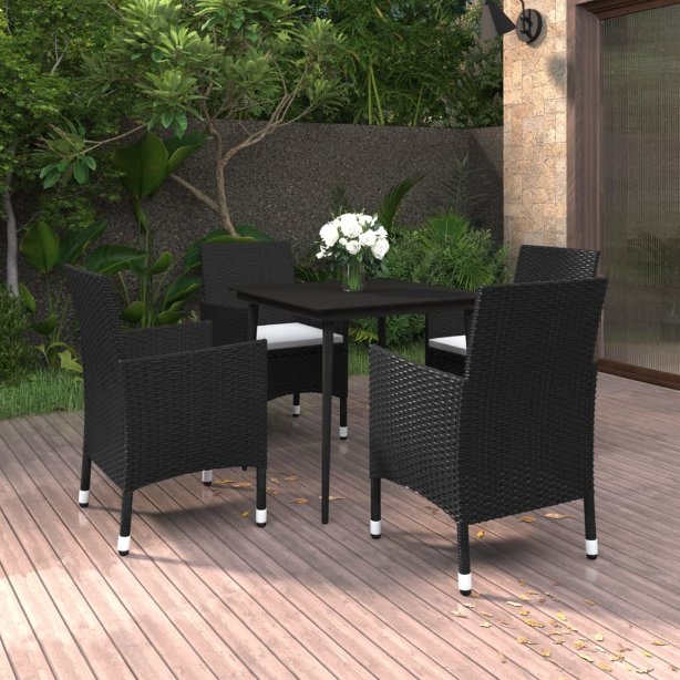 vidaXL 3-tlg. Garten-Essgruppe mit Auflagen Poly Rattan und Glas
