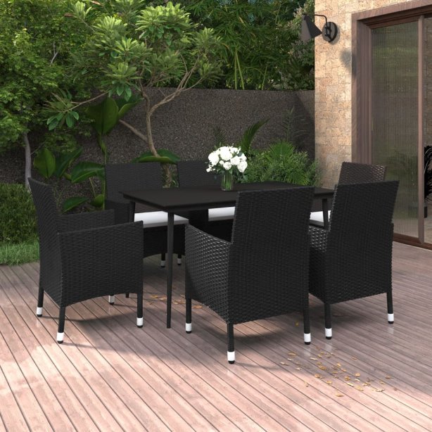vidaXL 3-tlg. Garten-Essgruppe mit Auflagen Poly Rattan und Glas