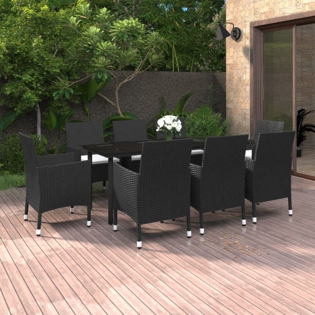 vidaXL 3-tlg. Garten-Essgruppe mit Auflagen Poly Rattan und Glas