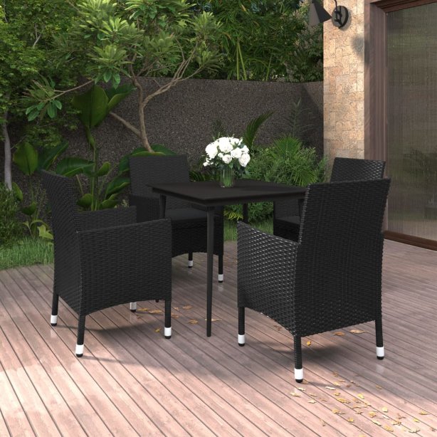 vidaXL 3-tlg. Garten-Essgruppe mit Auflagen Poly Rattan und Glas