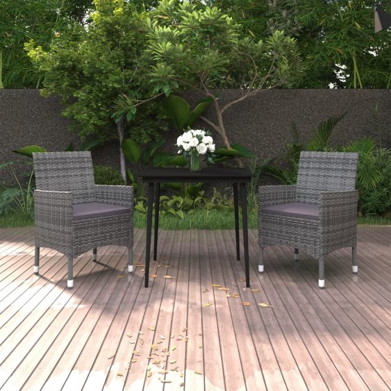 vidaXL 3-tlg. Garten-Essgruppe mit Auflagen Poly Rattan und Glas