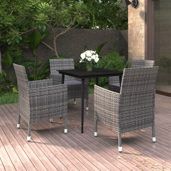 vidaXL 3-tlg. Garten-Essgruppe mit Auflagen Poly Rattan und Glas