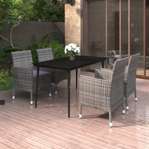 vidaXL 3-tlg. Garten-Essgruppe mit Auflagen Poly Rattan und Glas
