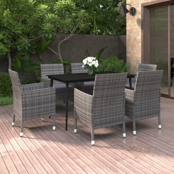 vidaXL 3-tlg. Garten-Essgruppe mit Auflagen Poly Rattan und Glas