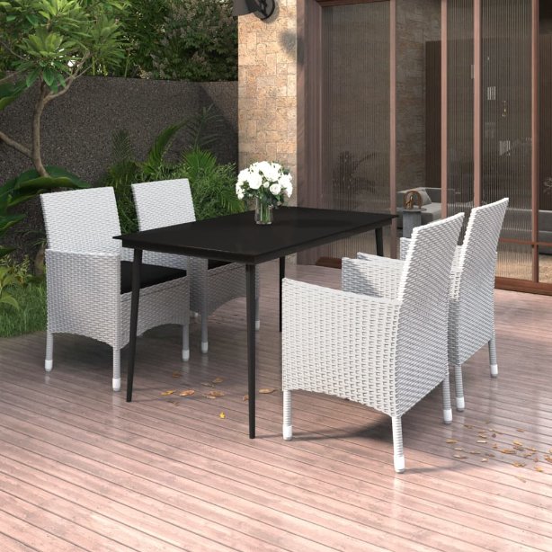 vidaXL 3-tlg. Garten-Essgruppe mit Auflagen Poly Rattan und Glas