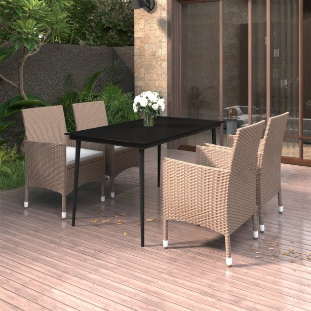vidaXL 3-tlg. Garten-Essgruppe mit Auflagen Poly Rattan und Glas