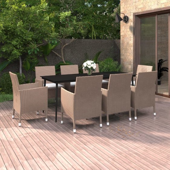 vidaXL 3-tlg. Garten-Essgruppe mit Auflagen Poly Rattan und Glas