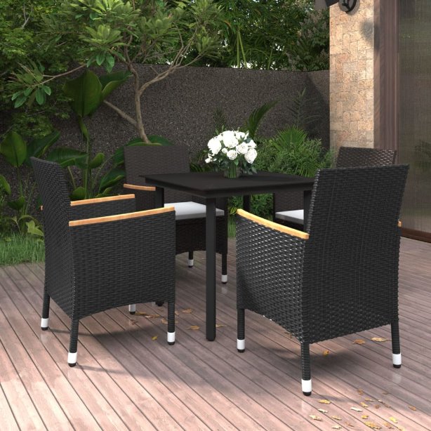 vidaXL 3-tlg. Garten-Essgruppe mit Auflagen Poly Rattan und Glas