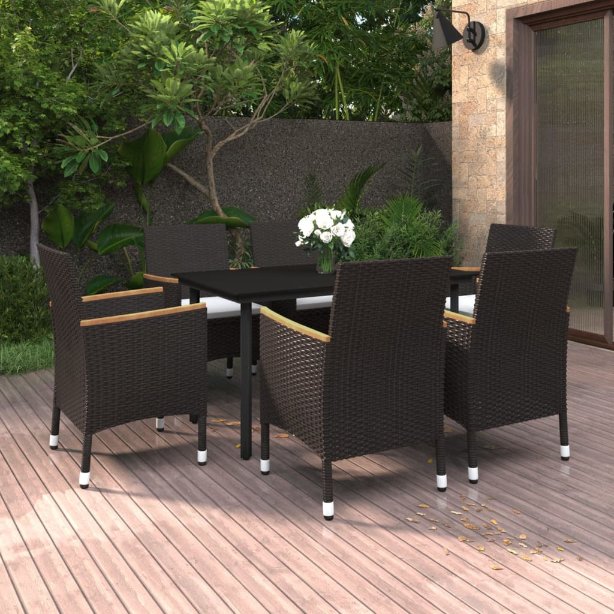 vidaXL 3-tlg. Garten-Essgruppe mit Auflagen Poly Rattan und Glas