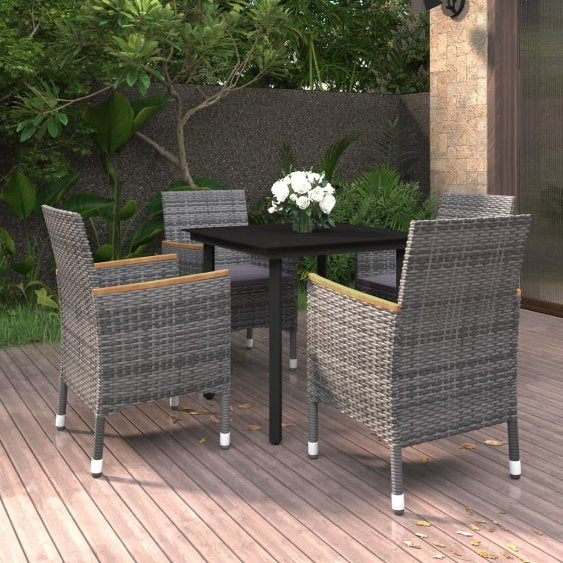 vidaXL 3-tlg. Garten-Essgruppe mit Auflagen Poly Rattan und Glas