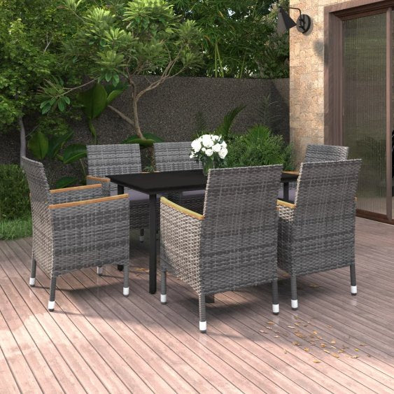 vidaXL 3-tlg. Garten-Essgruppe mit Auflagen Poly Rattan und Glas