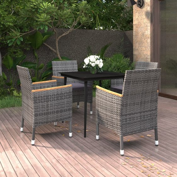 vidaXL 3-tlg. Garten-Essgruppe mit Auflagen Poly Rattan und Glas