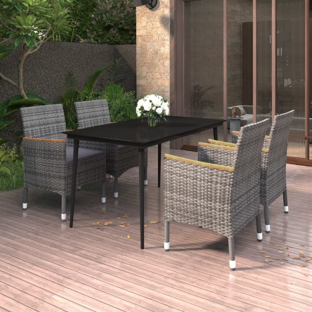 vidaXL 3-tlg. Garten-Essgruppe mit Auflagen Poly Rattan und Glas