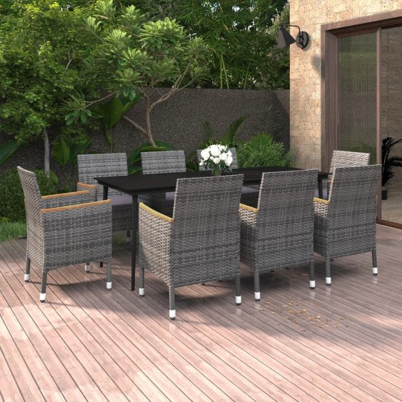 vidaXL 3-tlg. Garten-Essgruppe mit Auflagen Poly Rattan und Glas