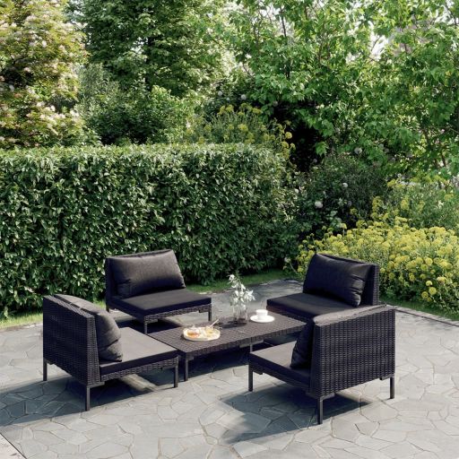 vidaXL 4-tlg. Garten-Lounge-Set mit Kissen Poly Rattan Dunkelgrau