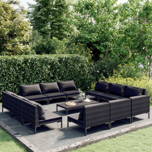 vidaXL 4-tlg. Garten-Lounge-Set mit Kissen Poly Rattan Dunkelgrau