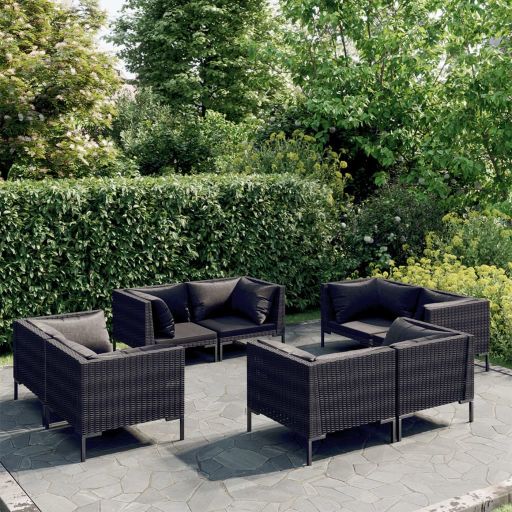 vidaXL 4-tlg. Garten-Lounge-Set mit Kissen Poly Rattan Dunkelgrau