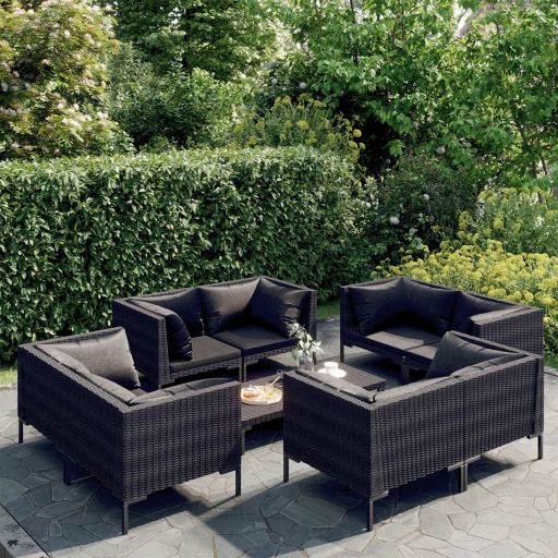 vidaXL 4-tlg. Garten-Lounge-Set mit Kissen Poly Rattan Dunkelgrau