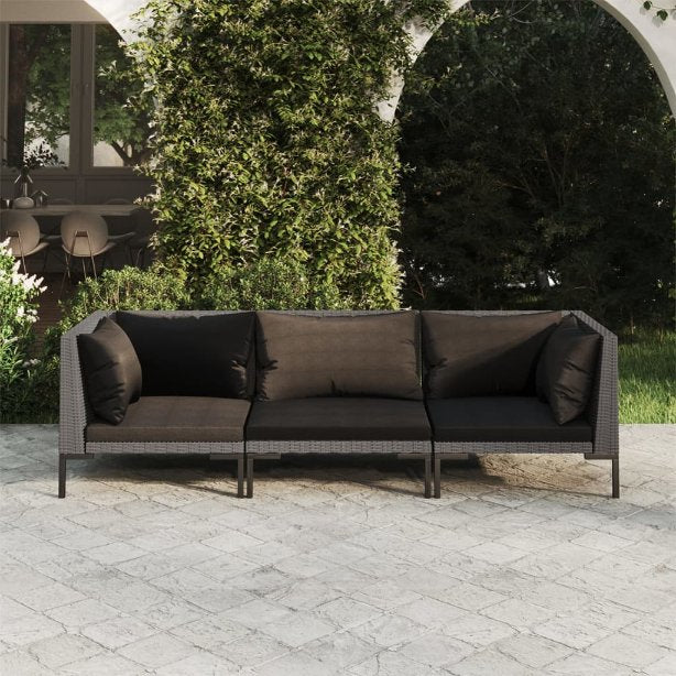 vidaXL 4-tlg. Garten-Lounge-Set mit Kissen Poly Rattan Dunkelgrau