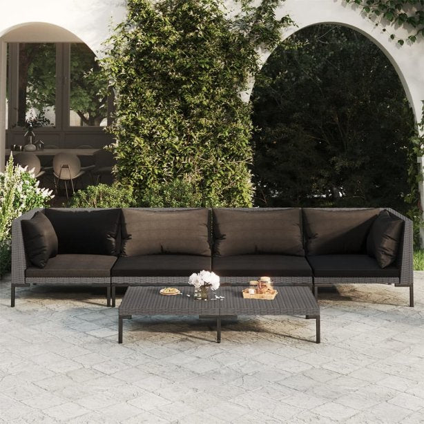 vidaXL 4-tlg. Garten-Lounge-Set mit Kissen Poly Rattan Dunkelgrau