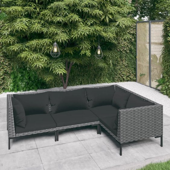 vidaXL 4-tlg. Garten-Lounge-Set mit Kissen Poly Rattan Dunkelgrau