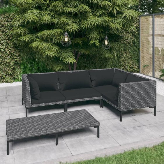 vidaXL 4-tlg. Garten-Lounge-Set mit Kissen Poly Rattan Dunkelgrau