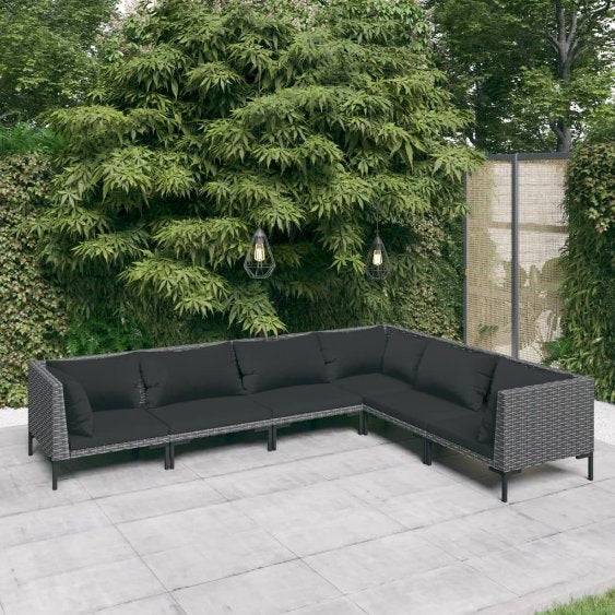 vidaXL 4-tlg. Garten-Lounge-Set mit Kissen Poly Rattan Dunkelgrau