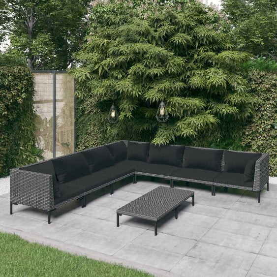 vidaXL 4-tlg. Garten-Lounge-Set mit Kissen Poly Rattan Dunkelgrau