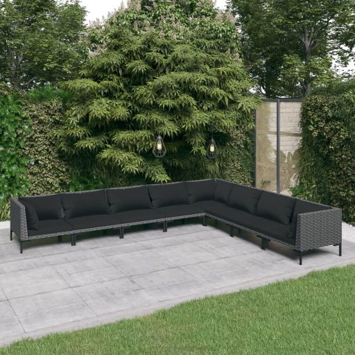 vidaXL 4-tlg. Garten-Lounge-Set mit Kissen Poly Rattan Dunkelgrau