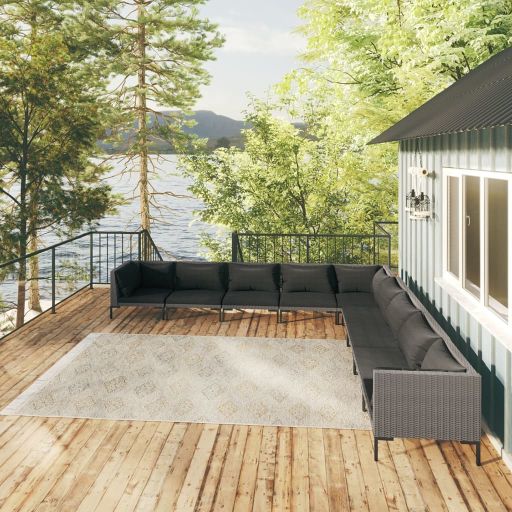 vidaXL 4-tlg. Garten-Lounge-Set mit Kissen Poly Rattan Dunkelgrau