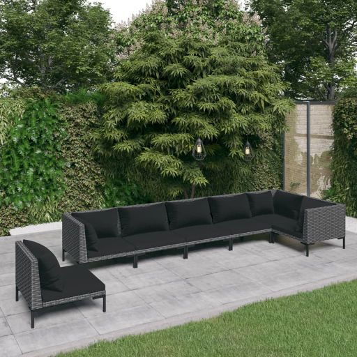 vidaXL 5-tlg. Garten-Lounge-Set mit Kissen Poly Rattan Dunkelgrau