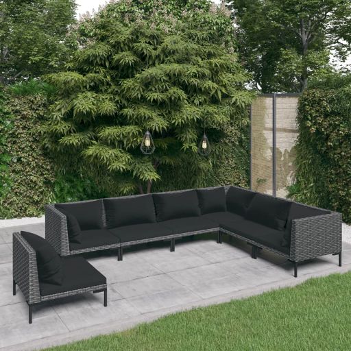 vidaXL 5-tlg. Garten-Lounge-Set mit Kissen Poly Rattan Dunkelgrau