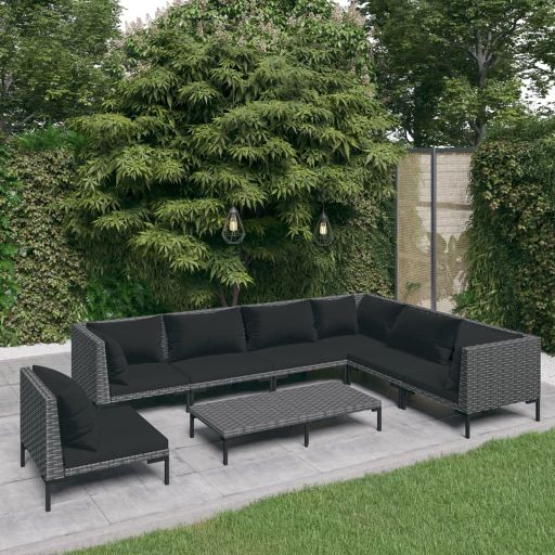 vidaXL 5-tlg. Garten-Lounge-Set mit Kissen Poly Rattan Dunkelgrau