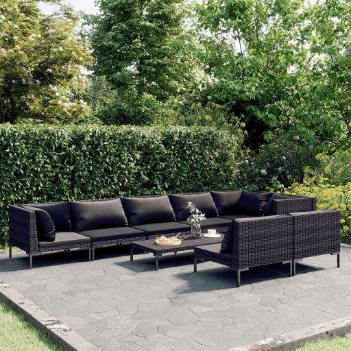 vidaXL 7-tlg. Garten-Lounge-Set mit Kissen Poly Rattan Dunkelgrau