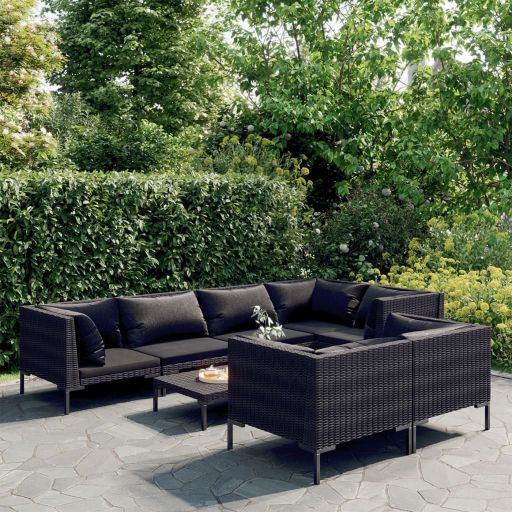 vidaXL 7-tlg. Garten-Lounge-Set mit Kissen Poly Rattan Dunkelgrau