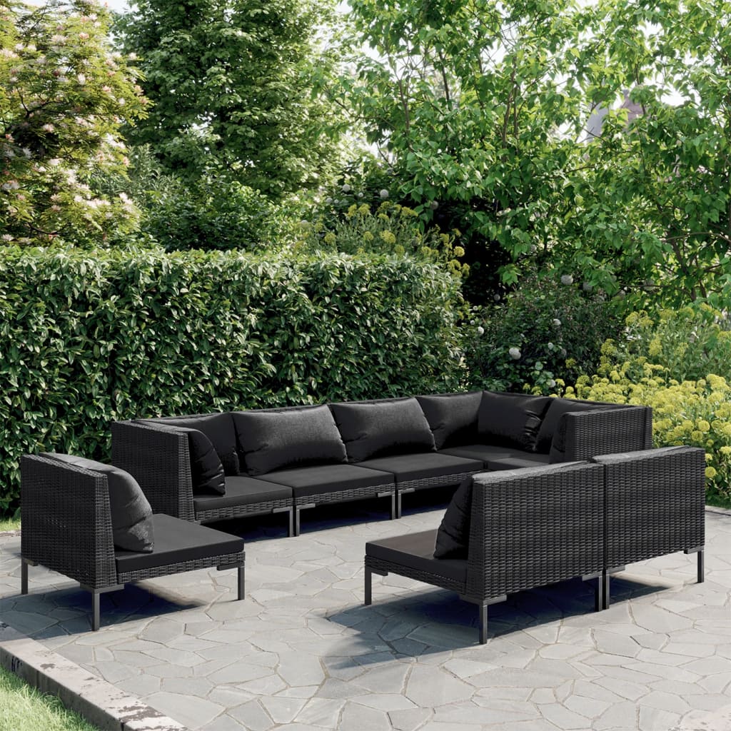 vidaXL 8-tlg. Garten-Lounge-Set mit Kissen Poly Rattan Dunkelgrau