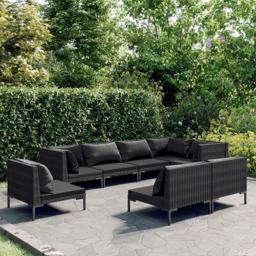 vidaXL 8-tlg. Garten-Lounge-Set mit Kissen Poly Rattan Dunkelgrau
