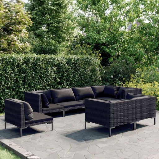 vidaXL 8-tlg. Garten-Lounge-Set mit Kissen Poly Rattan Dunkelgrau