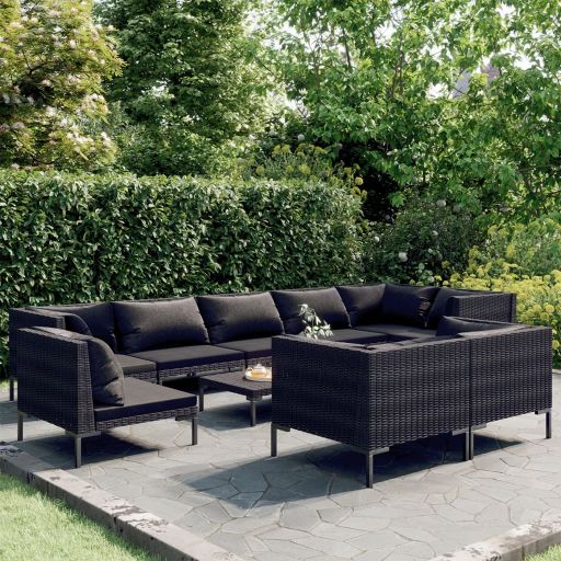 vidaXL 8-tlg. Garten-Lounge-Set mit Kissen Poly Rattan Dunkelgrau
