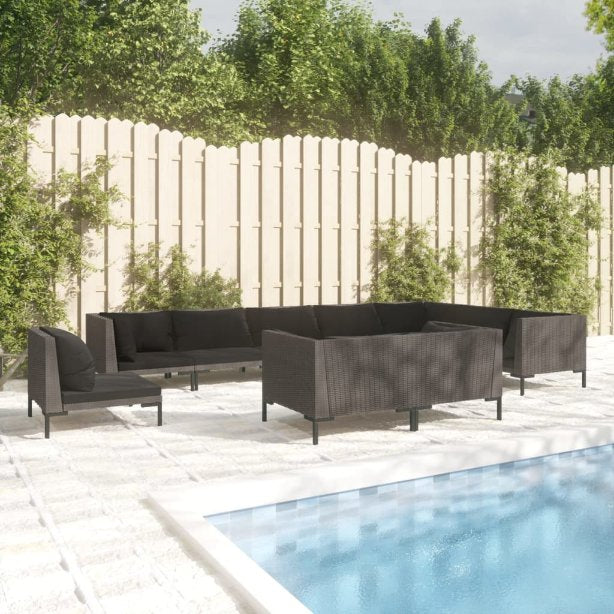 vidaXL 8-tlg. Garten-Lounge-Set mit Kissen Poly Rattan Dunkelgrau
