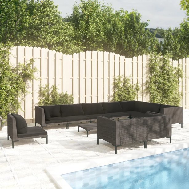 vidaXL 8-tlg. Garten-Lounge-Set mit Kissen Poly Rattan Dunkelgrau